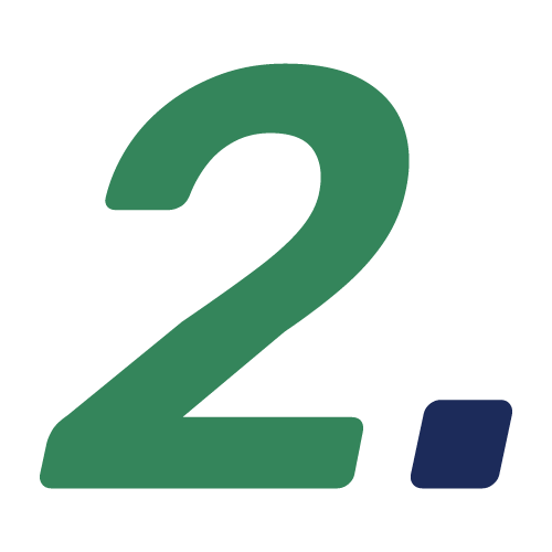 Green number two with a blue dot on a white background. Simple, bold design, likely part of a series or step indicator.