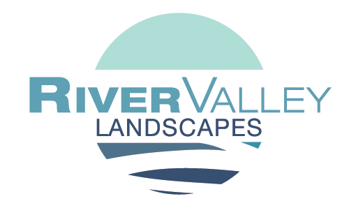 Logo for River Valley Landscapes features a stylized river and valley design, with "River Valley Landscapes" text in shades of blue and teal.